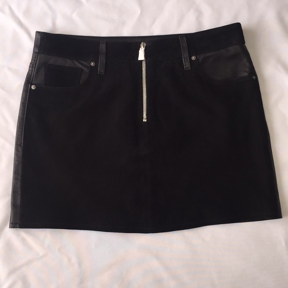 New! HUDSON Suede Leather Zip Skirt Black Sz 28